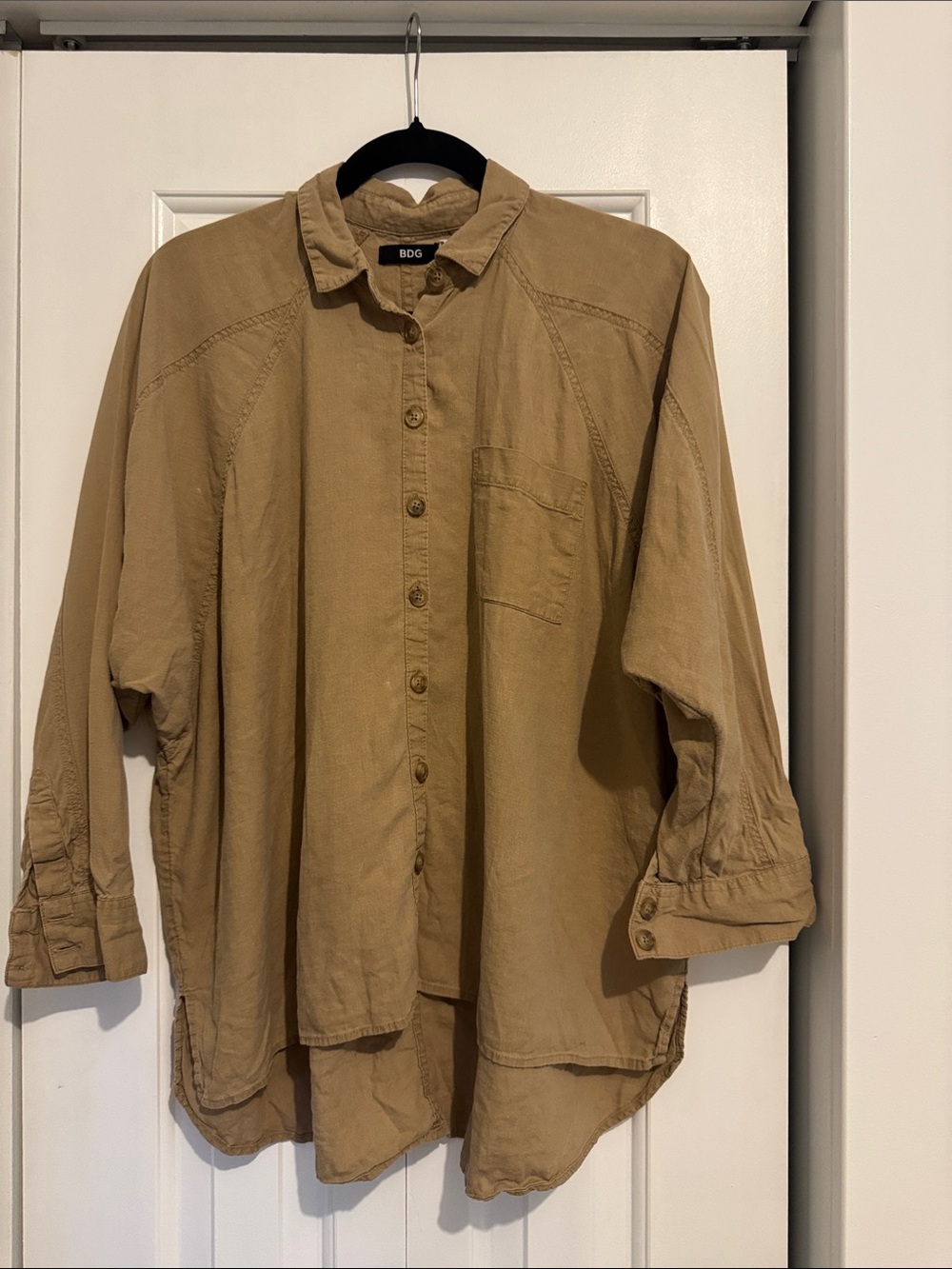 BDG Tan Oversized Button-Down Shirt